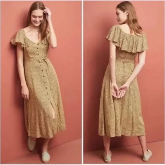 Anthropologie Bolano cheetah print button front midi dress 2 - Picture 2 of 13